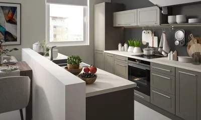Produktbild von Küchenzeile 240cm lava / dust grey Küchenblock Modern Küche Komplett