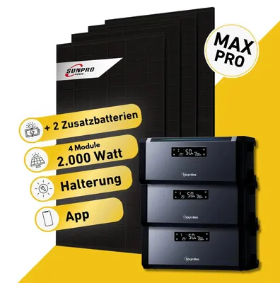 Produktbild von Balkonstrom Balkonkraftwerk 2000W Solaranlage mit Speicher | 2xZusatzspeicher | 4xSolarmodul Bifazial | Hoymiles HiBattery 1920 AC