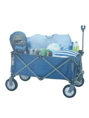 Produktbild von Bollerwagen inkl. Tragetasche mit Transportgriff bis 50kg Blau zusammenklappbar NEU