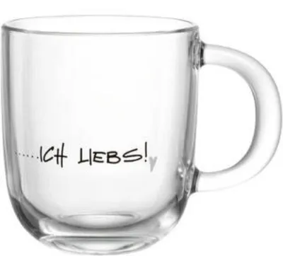 Produktbild von LEONARDO Tasse EMOZIONE 400 ml ‚…ich liebs!‘, Einzelbild, 0,4 l, Tasse, Universal, Transparent, Schwarz, Glas