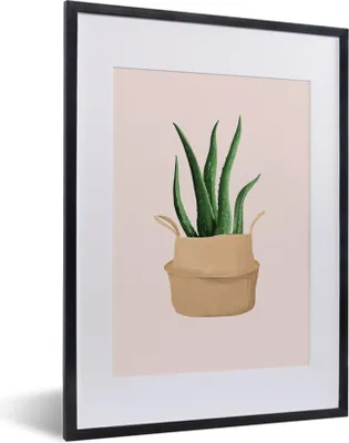 Produktbild von MuchoWow® MuchoWow® Gerahmtes Poster Pflanzen - Aloe Vera - Pastell - Rosa 30x40 cm - Poster mit zchwarzem Bilderrahmen - Wandposter Schlafzimmer