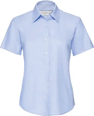Produktbild von Russell Collection Easy Care Oxford Bluse, Kurzarm BC1024 (S) (Oxford Blau)