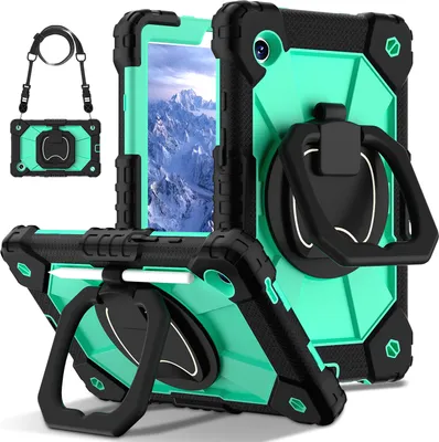 Obrázek produktu pro Pouzdro pro Samsung Galaxy Tab A9 2023 8,7" SM-X110/X115/X117, odolné přenosné ochranné pouzdro se stojánkem, ručním popruhem a ramenním popruhem černé Tyrkysový