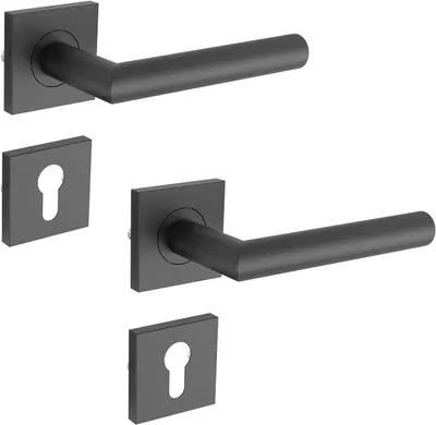 Immagine prodotto di Maniglie per porte interne, colore nero opaco, con cilindro di sicurezza, in acciaio inossidabile
