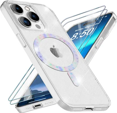 Produktbild von Glitzer-Hülle MagSafe und 2x Schutzglas für iPhone 14 Pro Max, Case Klar Folie