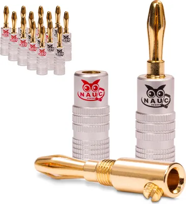 Produktbild von NAUC Bananenstecker 4mm schraubbar 24K vergoldet Lautsprecherkabel 16x Stecker