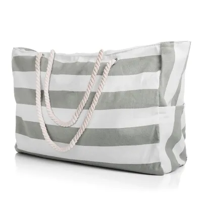 Produktbild von Strandtasche XXL Badetasche Strandtasche mit Reißverschluss Schwimmbad Tasche Schmutz- & Wasserabweisend Familie Einkaufstasche Faltbar Umhängetasche