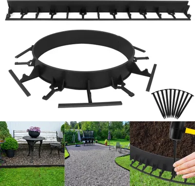 Image de XMTECH Bordure de pelouse flexible en plastique 24M Bordure de parterre avec 100 ancrages de terre Bordure de pelouse Bordure de tonte Pavés (hauteur 5,8cm)