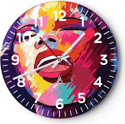 Produktbild von Wanduhr - Rund - Glasuhr - Frau Abstraktion - 40x40cm - Schleichendes Uhrwerk - Lautlos - zum Aufhängen bereit - Dekoration Modern - Wanddekoration aus Glas - C4AR40x40-4019