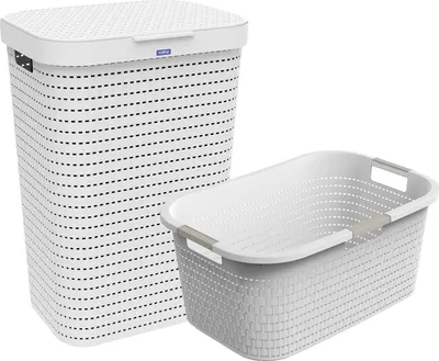 Produktbild von Rotho Set-2tlg. Wäschesammler und Korb Country - 1x Wäschekorb 59 x 39 x 25,2 cm - 1x  Wäschetruhe 42,0 x 32,0 x 57,2 cm - SET zum Wäsche sammeln