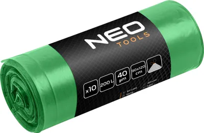 Image de NEO TOOLS Sacs poubelle | Sacs poubelle extra-résistants | Roulettes vertes | Capacité 200 L | Sacs poubelle solides robustes indéchirables Sacs poubelle | Epaisseur du film 40 mic