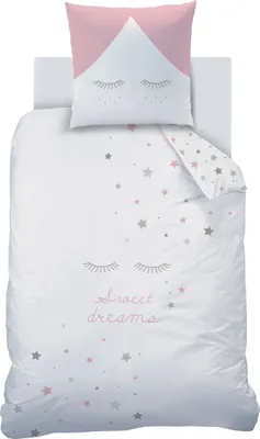 Produktbild von Sweet Dreams Bettwäsche 80x80 + 135x200 cm Wendebettwäsche für Kinder / Mädchen Sleepy Eyes, Wimpern, Sterne 100% Baumwolle