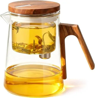 Obrázek produktu pro Kouzelná skleněná konvice s sítkem, 700 ml, na sypaný čaj, s magnetickým víkem s výtokem, čajový servis z borosilikátového skla, průhledný, se šikmou rukojetí, vhodný pro domácnost