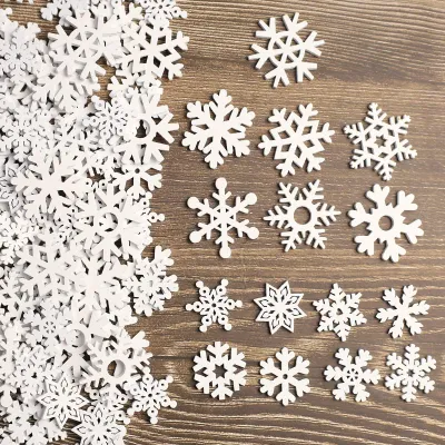 150 Holz-Schneeflocken, 2 Größen, weiß, Weihnachtsdeko