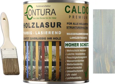 Produktbild von Contura Holzlasur Langzeitschutz Lasur + Pinsel Holz Außen Dauerschutzlasur Holzfarbe - 750ml. + Pinsel / Blaugrau - 10.37