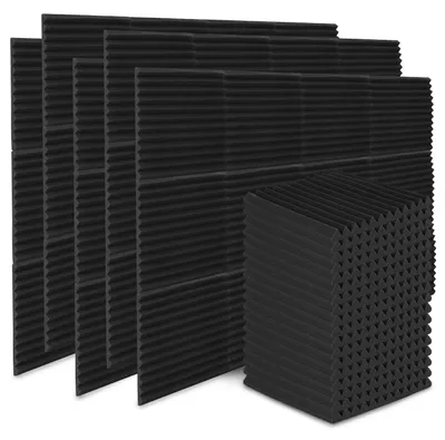 Obrázok produktu pre ISOISL 48 kusov akustického penového materiálu, akustické penové dosky, rozmery 30 x 30 x 2,5 cm, dosky na zvukovoizolačné panely, efektívne penové dlaždice s trojuholníkovými drážkami, čierna farba