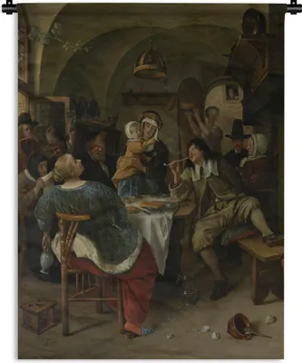 Produktbild von MuchoWow® Wandteppich Wandbehang Familienszene - Jan Steen 90x120 cm Tapisserie Dekoration Wandtuch - Wanddeko