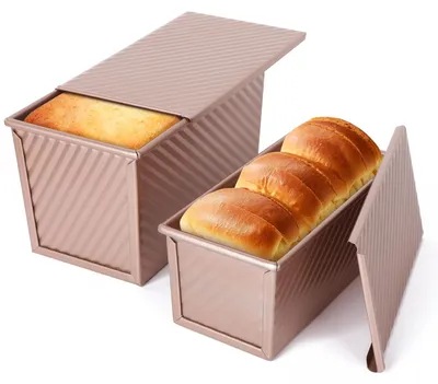 Zdjęcie produktu dla VINATO, zestaw 2 form do pieczenia chleba z pokrywkami, wymiary: 21 x 12 x 11,7 cm oraz 19 x 9,5 x 8 cm, do pieczenia tostów