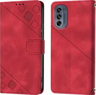 Produktbild von Hülle für Motorola Moto G62 5G Prägung Flip Leder Brieftasche Schutzhülle mit Ständer Rot