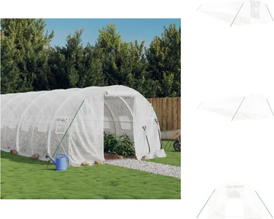 Produktbild von vidaXL Gewächshaus mit Stahlrahmen Weiß 54 m² 18x3x2 m - Gewächshäuser