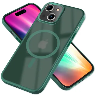Zdjęcie produktu dla MagSafe Hybrid Case dla iPhone 15 Frosted Hard Case Protective Edge Mobile Phone Cover Case Green
