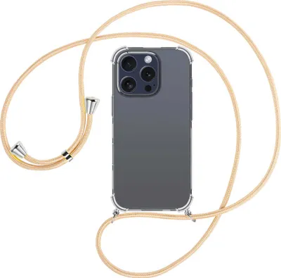 Produktbild von Handykette Backcover-Schutzhülle mit Band (Metall silberfarben) für iPhone 16 Pro - Goldkordel
