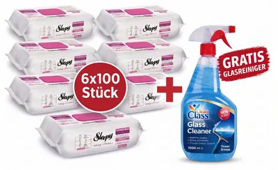 Produktbild von Sleepy Easy Clean Oberflächenreinigungstücher – 6x100 Lilium + Glasreiniger GRATIS