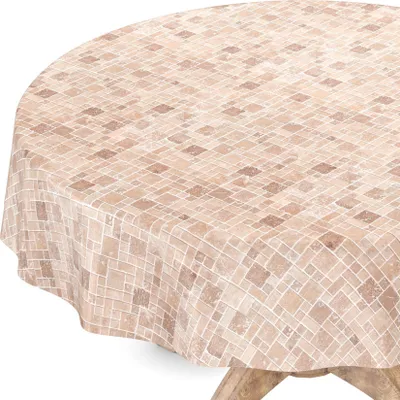 Produktbild von Tischdecke Wachstuch Gestreift Beige Robust Wasserabweisend Rund 120 cm