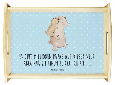 Produktbild von Mr. & Mrs. Panda tablett aus holz Papa Bär - Blau Pastell - Geschenk, Servier, Muttertag, Vatertag, betttablett, sofatablett, Geburtstag, Bett-Tablett, Deko, Vater