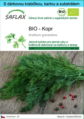 Obrázek produktu pro SAFLAX Dárková sada - BIO - Kopr - Anethum graveolens - 700 Semena - S dárkovou krabičkou, přepravním štítkem, dárkovou kartou a pěstebním médiem