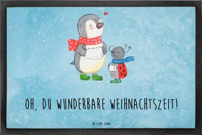 Produktbild von Mr. & Mrs. Panda Fussmatte Smörle Winterzeit 40 x 60 cm - Eisblau - Geschenk, Weihnachten Grüße, Weihnachtsgruß, fußmatte, Türmatte, Gummimatte, Fußabstreifer