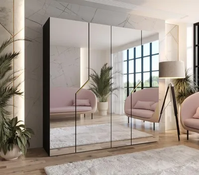 Obrázek produktu pro Zrcadlová šatní skříň 200 cm ELIRA 3 - černá / zlaté úchyty