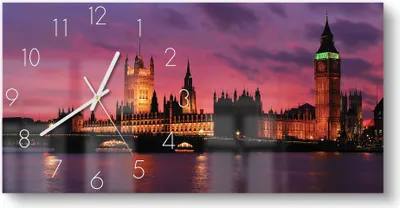 Produktbild von DEQORI Glasuhr 60x30 cm Zahlen 'London im Abendrot' Wanduhr Glas Uhr Design leise Küchenuhr