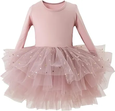 Produktbild von Toddler Girls Ballet Tutu Dresses Long Sleeve Sequin Tulle Ballerina Outfits Dance Leotards, Altrosa, M