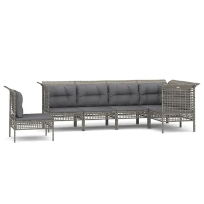 Image de vidaXL Ensemble salon de jardin 6 pièces avec coussins Gris Poly rotin