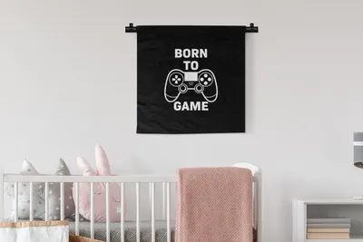 Produktbild von MuchoWow® Wandteppich Wandbehang Gaming - Zitate - Controller - Zum Spielen geboren - Schwarz - Weiß 60x60 cm Tapisserie Dekoration Wandtuch - Dekorationen - Wand Decke