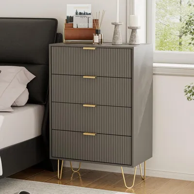Obrázok produktu pre Komoda s 4 zásuvkami, 34x60x91 cm, sivá, drevo s zlatými nožičkami