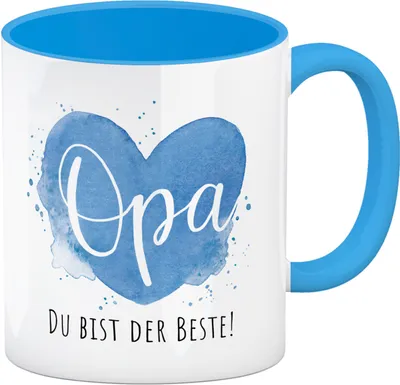 Produktbild von Bester Opa Kaffeebecher in hellblau mit Spruch Opa Du bist der Beste