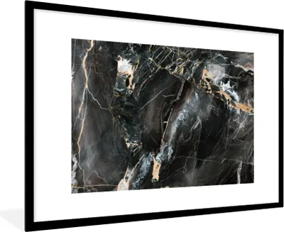 Produktbild von MuchoWow® MuchoWow® Gerahmtes Poster Marmor - Schwarz - Gold - Muster 90x60 cm - Poster mit zchwarzem Bilderrahmen - Wanddekoration - Fotos