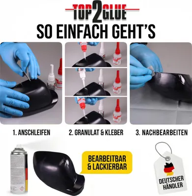 Produktbild von 2K Sekundenkleber Set mit Spezialgranulat | Reparaturkleber für Kunststoff, Metall, Holz | Füllt Risse & Brüche | Bohrbar, schleifbar, extrem haftstark 50g Sekundenkleber+Granulat