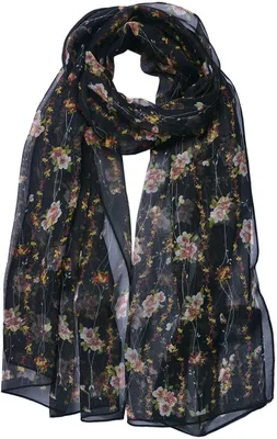 Produktbild von Clayre & Eef Gemusterter Damenschal 50x160 cm Schwarz Synthetisch Blumen