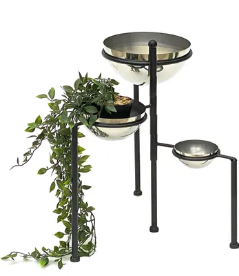 Obrázok produktu pre DanDiBo Stojan na kvety Kovový okrúhly 46 cm stojan na kvety s 3 kvetináčmi Strieborný 96082 Stojan na kvety Kvetinový stĺp Stojan na rastliny Polica