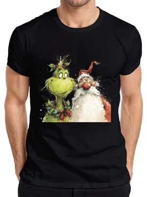 Productafbeelding van Grinch, Kerstman, grappig, kerst, cadeau, baard, retro, heren T-shirt, zwart, XL