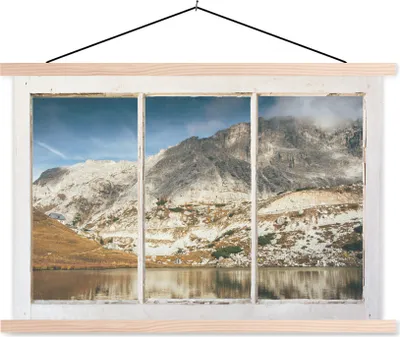 Produktbild von MuchoWow® Textilposter Aussicht - Berg - Wasser 60x40 cm mit holzfarbenen Rahmen - Bilder