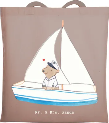 Produktbild von Mr. & Mrs. Panda Jutetasche Bär Segeln - Braun Pastell - Geschenk, Jutebeutel, Beutel, Segelboot, Segeltörn, Tasche, festivaltasche, Shopping, Yachtclub, Segelschule