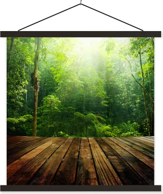 Produktbild von MuchoWow® Textilposter Boden - Holz - Dschungel - Jungen - Mädchen - Kinder - Kind 120x120 cm mit schwarzem Rahmen - Aufhängungsset