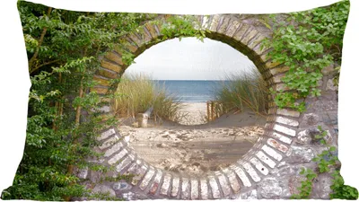 Produktbild von MuchoWow® Zierkissen Sofakissen Wohnzimmer Dekokissen 60x40 cm Aussicht - Strand - Düne - Sommer - Kopfkissen - Polster mit Foto