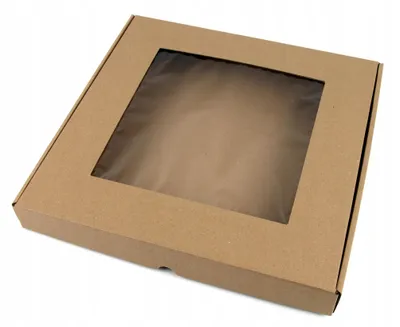 Produktbild von 32x32x4 cm Box mit Fenster quadratisch - Eco braun - Set von 5 Stück - Schachtel mit Fenster, Verpackung mit Sichtfenst