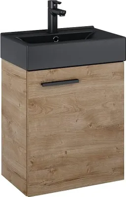 Produktbild von VBChome Badmöbel Set 45 cm Schwarz Matt Waschbecken mit Hängeschrank Badezimmerschrank mit Waschbecken Unterschrank Waschtisch 1-Türen Soft-Close