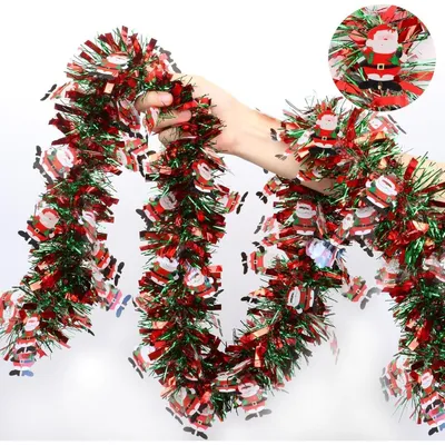 Produktbild von Lametta-Girlande 10m Rot Grün mit Weihnachtsmann für Weihnachtsbaum & Deko